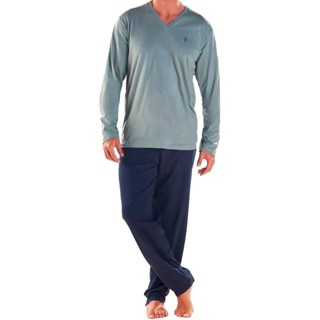 Pijama Manga Longa Calça Meia Malha P/ Clima Frio Masculino Pzama