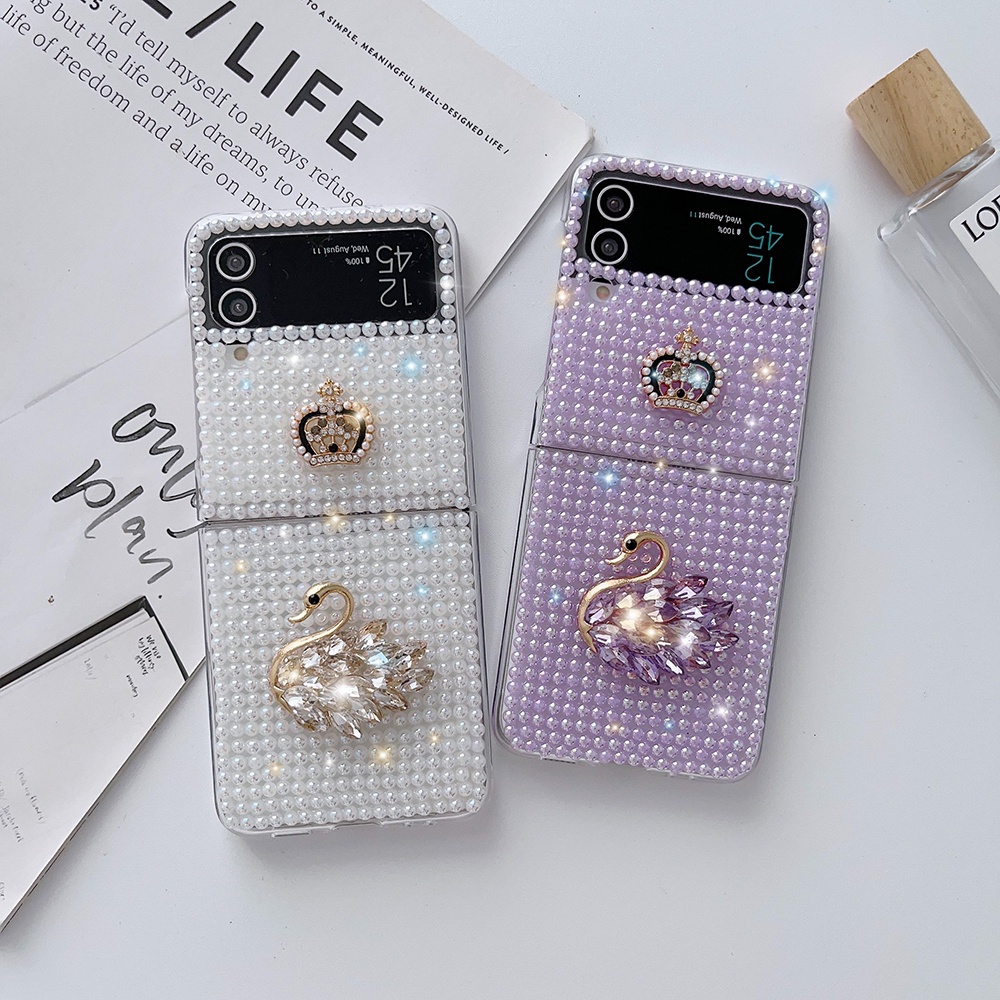 Capa De Rhombus Estereoscópica Retro Rhinestones Para Samsung Galaxy Z Flip 3 4 5 5G Flip3 Flip4 Flip5 Zflip5 Zflip4 Zflip3 Pára-Choques De Cobertura Total