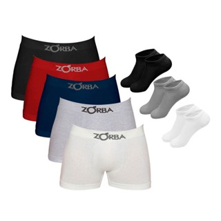 Kit 10 Cuecas Boxer Algodão Zorba + 6 Pares de Meias