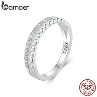 Bamoer 925 Silver Sterling Dupla Camada De Anel De Prata Presente De Aniversário Para Mulheres