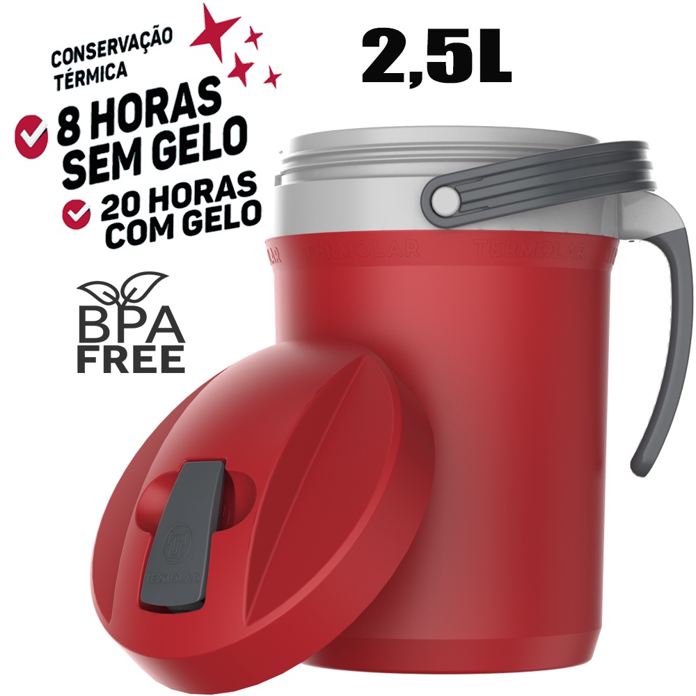 Jarra Térmica Fliptop Vermelho Bebida Gelada 2,5 Litros Tereré Suco - Home & Living
