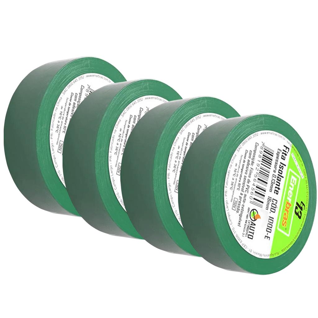 Kit 4 Fitas Isolantes 18mmx20m Verde PVC E13 Enerbras