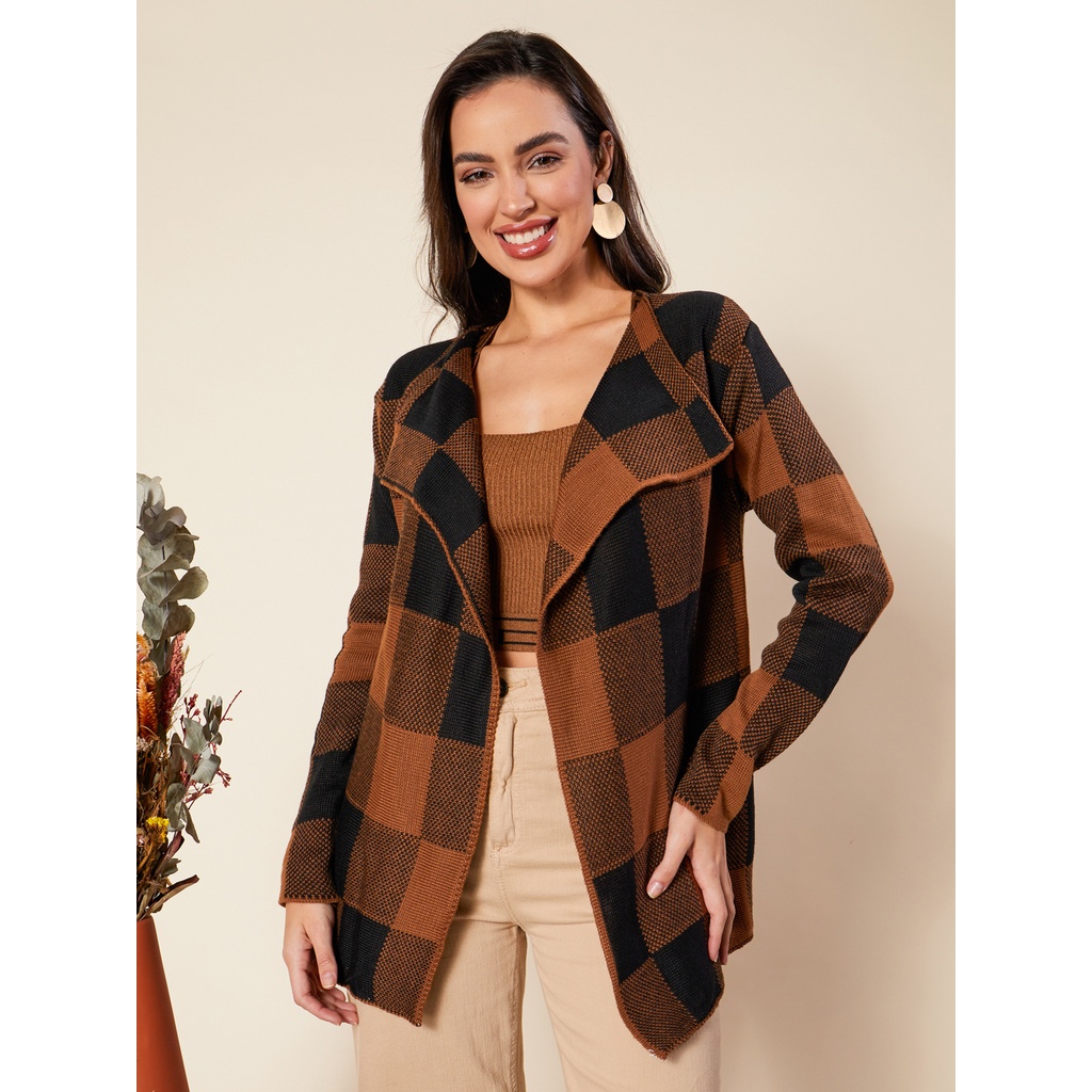 Casaco Xadrez Feminino Inverno Roupa Para Frio