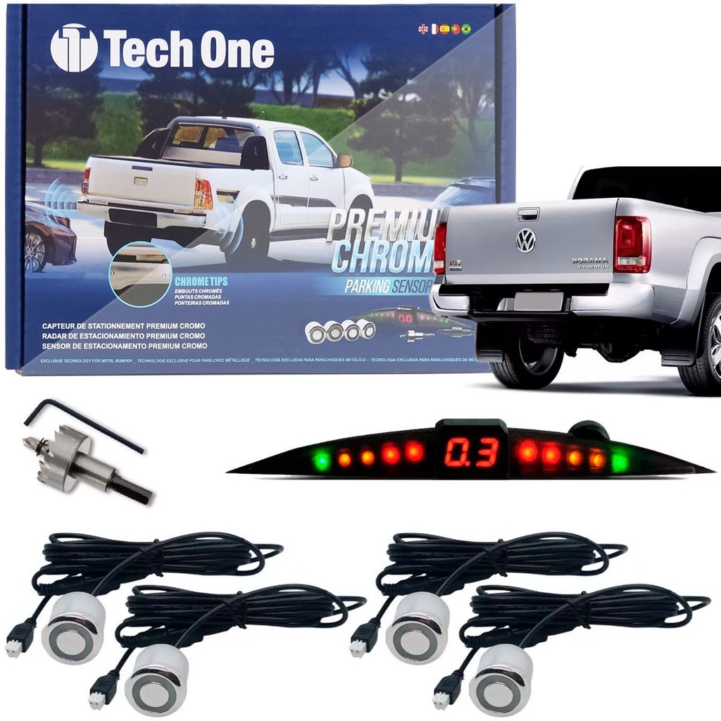 Sensor Estacionamento 4 Pontos Cromado Para Parachoque de Metal em Oferta na Shopee