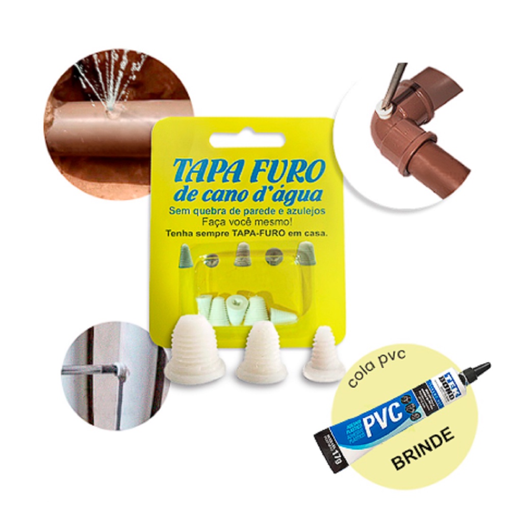 02 Cartelas de 05 un cada de Reparo Tapa Furo Buraco Vazamento Cano D'água + Cola Pvc