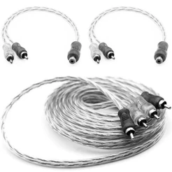 Kit 1 Cabo RCA 5M + 2Y Dupla Blindagem Preto Injetado 4mm Som automotivo Plug De Metal Caixa Bob Paredão