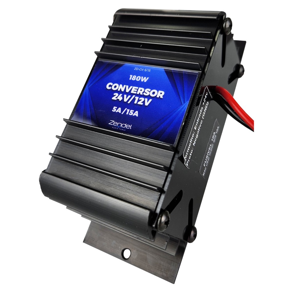 CONVERSOR VOLTAGEM AUTOMOTIVO 24V PARA 12V 5A/15A ZD-CV5/15 RÁDIO CAMINHÃO PROTEÇÃO SOBRECARGA CURTO CIRCUITO