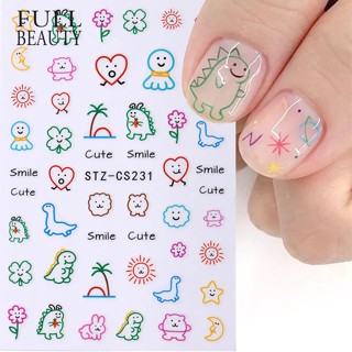 Decalques de Manicure Ins God of the Sun Starry Sky Cartoon Dinossauro Personagem de Dinossauro Adesivo de Unhas