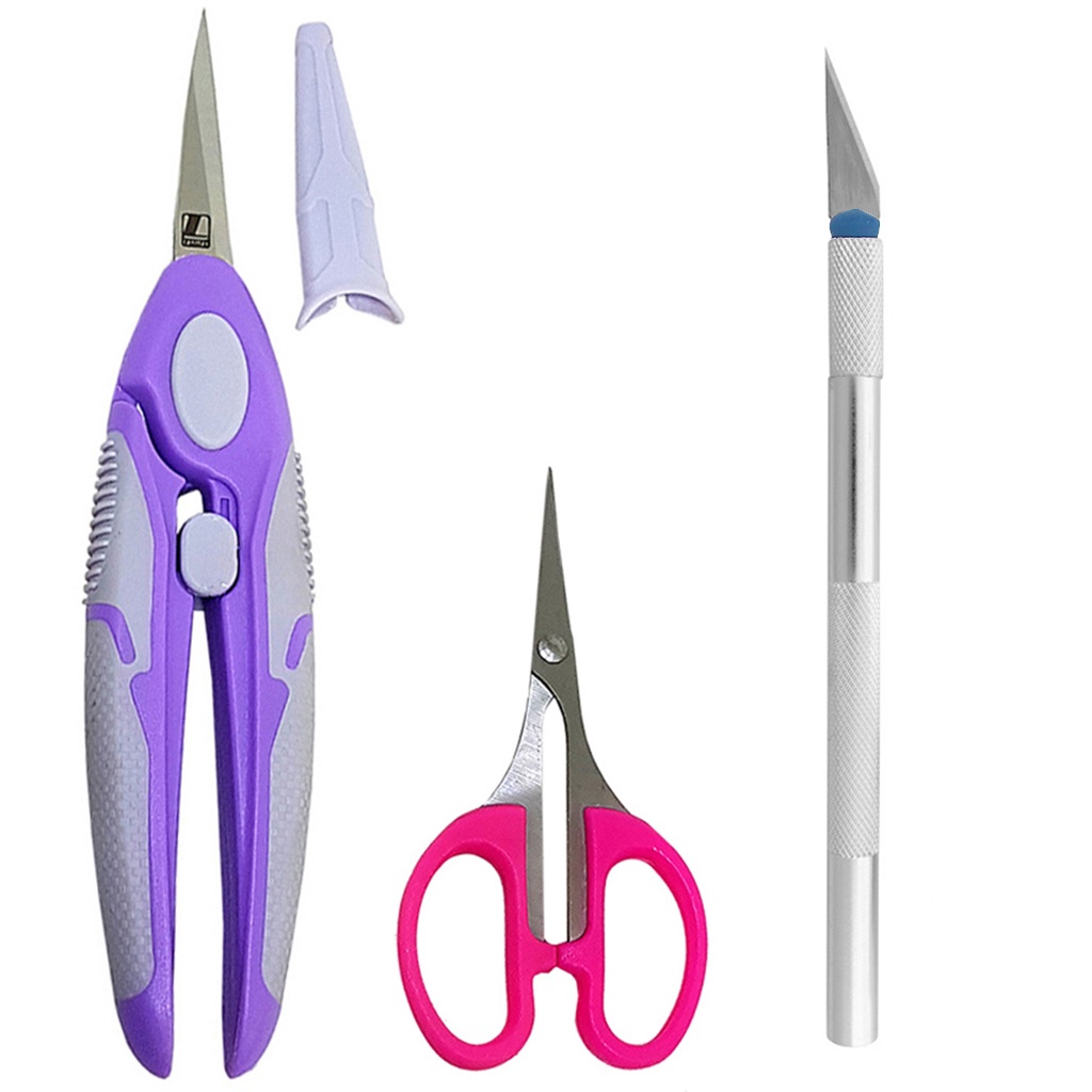 kit Tesouras e Estilete de Precisao Ponta Fina Soft Confortavel