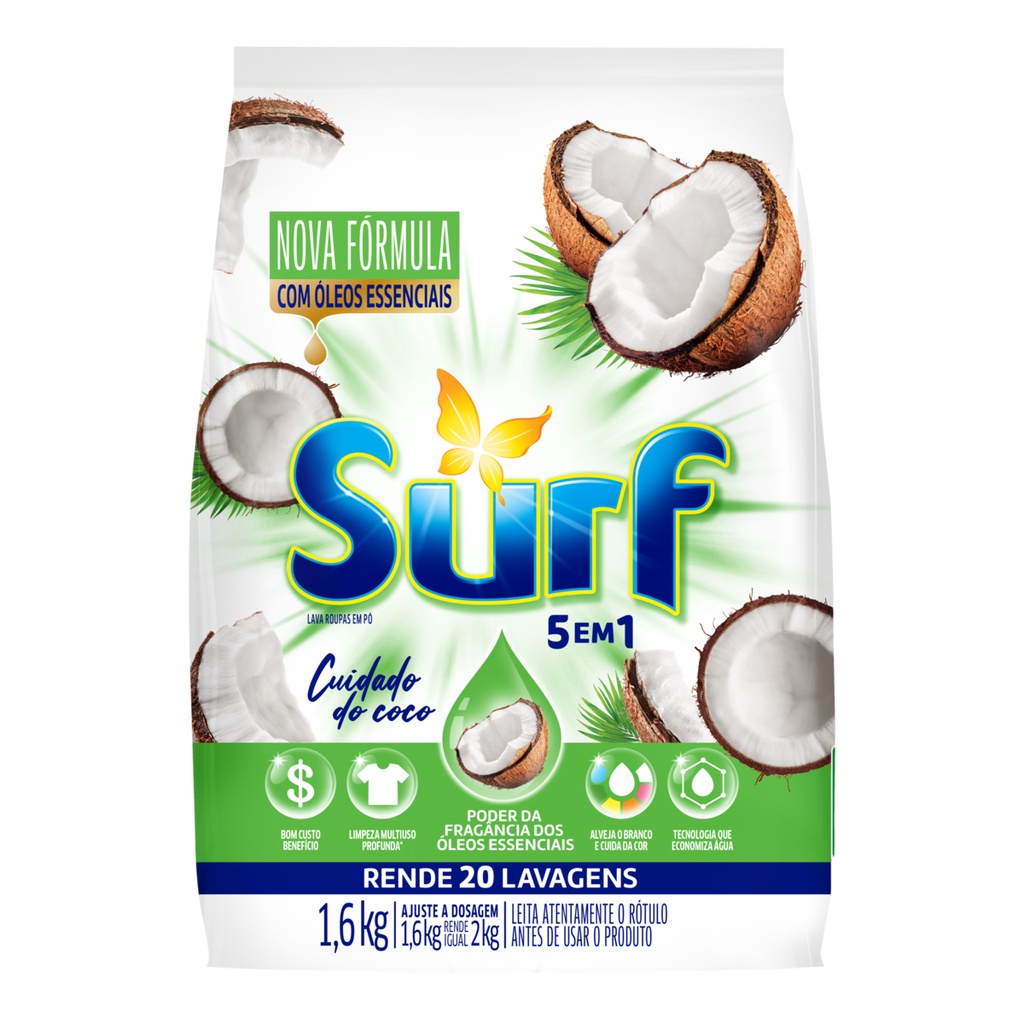 Lava-Roupas Pó Cuidado do Coco Surf Pacote 1,6kg