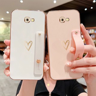 Capa De Silicone Para O Samsung Galaxy J4 Plus J4 + J2 Prime J3 J5 Pro 2017 J330 J5 J530 Luxury Plating Love Heart Holder Suporte Do Coração À Prova De Choque