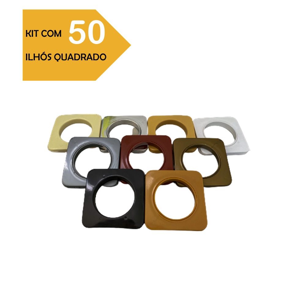 CONJUNTO 50 UNIDADES/PARES DE ILHÓS QUADRADO CORTINA VARÃO 28MM COLORIDO