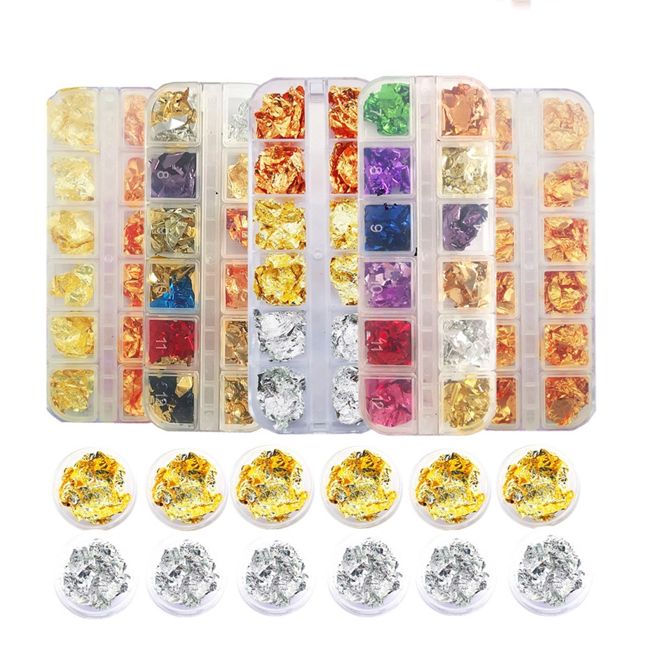 Kit Estojo 12 Folha De Ouro Para Decoração De Unhas Nail Art em Oferta na Shopee