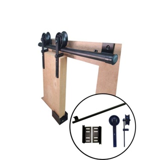 aKit p/ Porta Celeiro 2 Roldanas Aparente - Tubular 1,60m - Preto em Oferta na Shopee