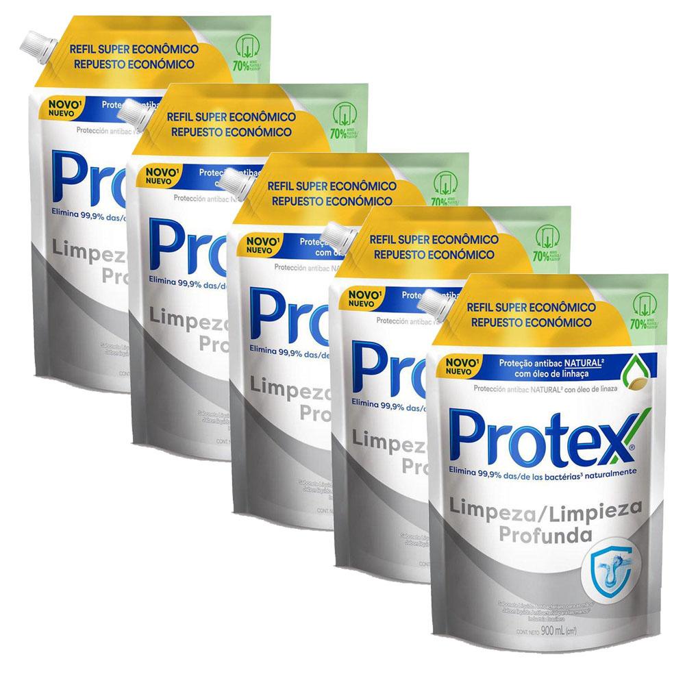 Kit 5 Refil Sabonete Líquido Protex Limpeza Profunda 900ml em Oferta na Shopee