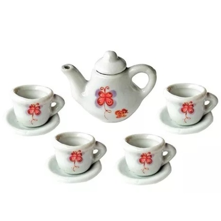 Mini Jogo Chá Porcelana Completo Decoração Brinquedo Enfeite mini xícaras pires chaleira ótima opção