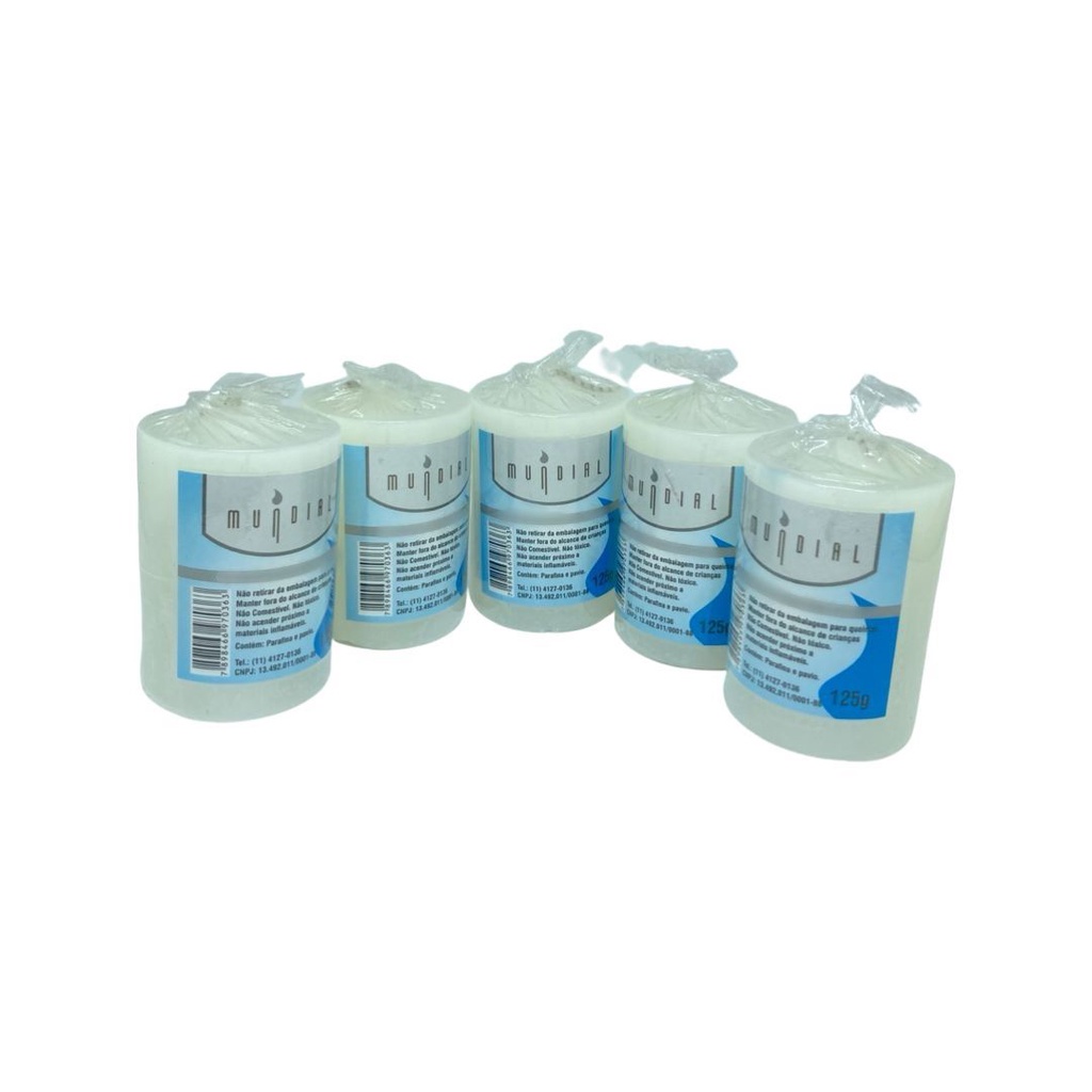 Kit 06 Velas De 3 Dias Brancas 100% Parafina Pura 125g