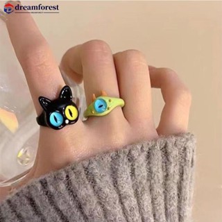 DREAMFOREST Funny Black Cat Green Monster Ring Moda Abertura Personalizada Anel Ajustável Acessório De Jóias G4J5