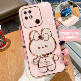 Caixa Redmi 10c Plating 3D Para Coelho Com 360 ° Concha Macia De silicone Rotativa E Espelho Embutido