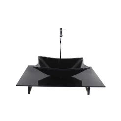 KIT CUBA DE VIDRO RETANGULAR COM TAMPO 60CM PRETO FULL E SUPORTE PRETO