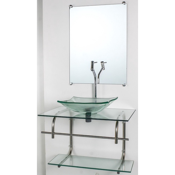 GABINETE DE VIDRO PARA BANHEIRO INOX 60CM CUBA QUADRADA INCOLOR