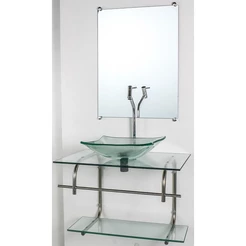 GABINETE DE VIDRO PARA BANHEIRO INOX 60CM CUBA QUADRADA INCOLOR