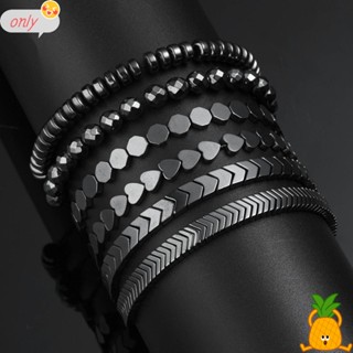 ONLY Moda Hematita Miçangas Unisexo Pulseira De Contas Ajustáveis Mulheres Cuidados Com A Saúde Masculina Jóias Bangle Vintage Pedra Preta