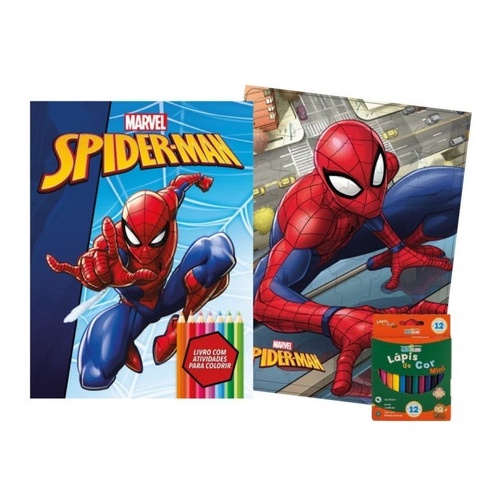 LIVRO KIT DIVERSÃO COLORIR + LÁPIS COR MARVEL - HOMEM ARANHA