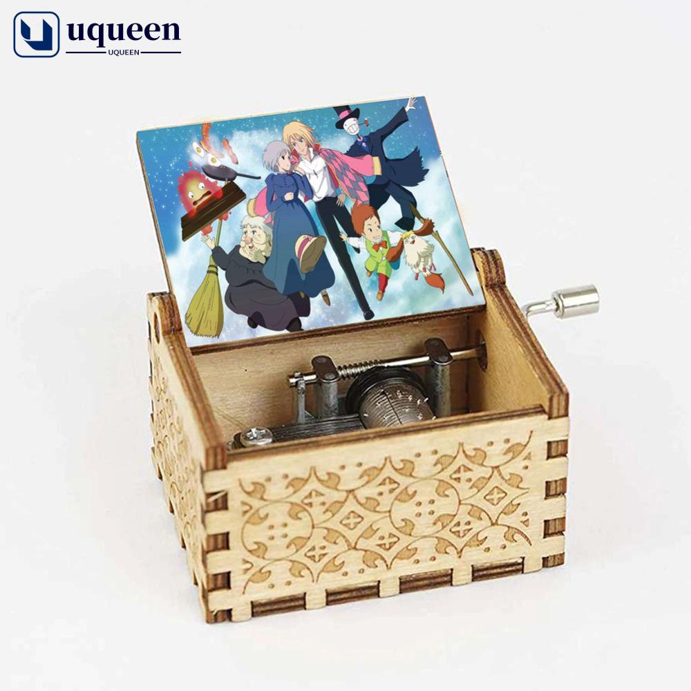 UQUEEN Anime Howl's Moving Castle Caixa De Música De Madeira Preta Do Castelo Em Movimento Merry Go Round of Life Theme Fans Amigos Aniversário Mecânica F9W9