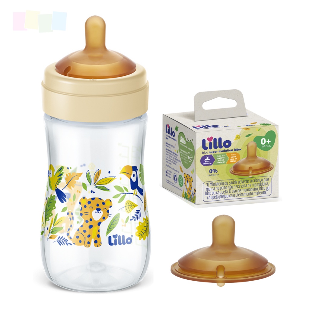 Kit Mamadeira 300mL Lillo Evolution Eco + Bico Reposição Macio e Flexível de Látex com Válvula Integrada em Oferta na Shopee