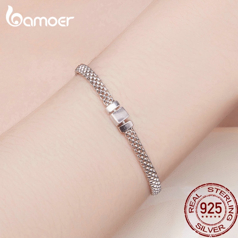 Pulseira Bamoer 925 Silver Sterling De Malha À Base De Prata Para Mulheres BSB124 em Oferta na Shopee