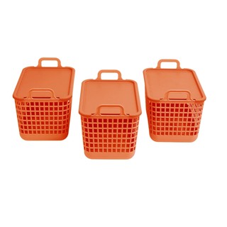 Kit 3 cestos telados com tampa e alças de plástico de 15l terracota - Oikos em Oferta na Shopee
