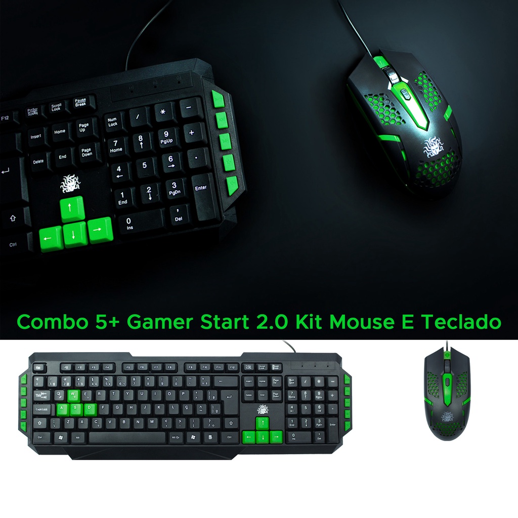 Combo 5+ Gamer Start 2.0 Kit Mouse E Teclado Português Gamer