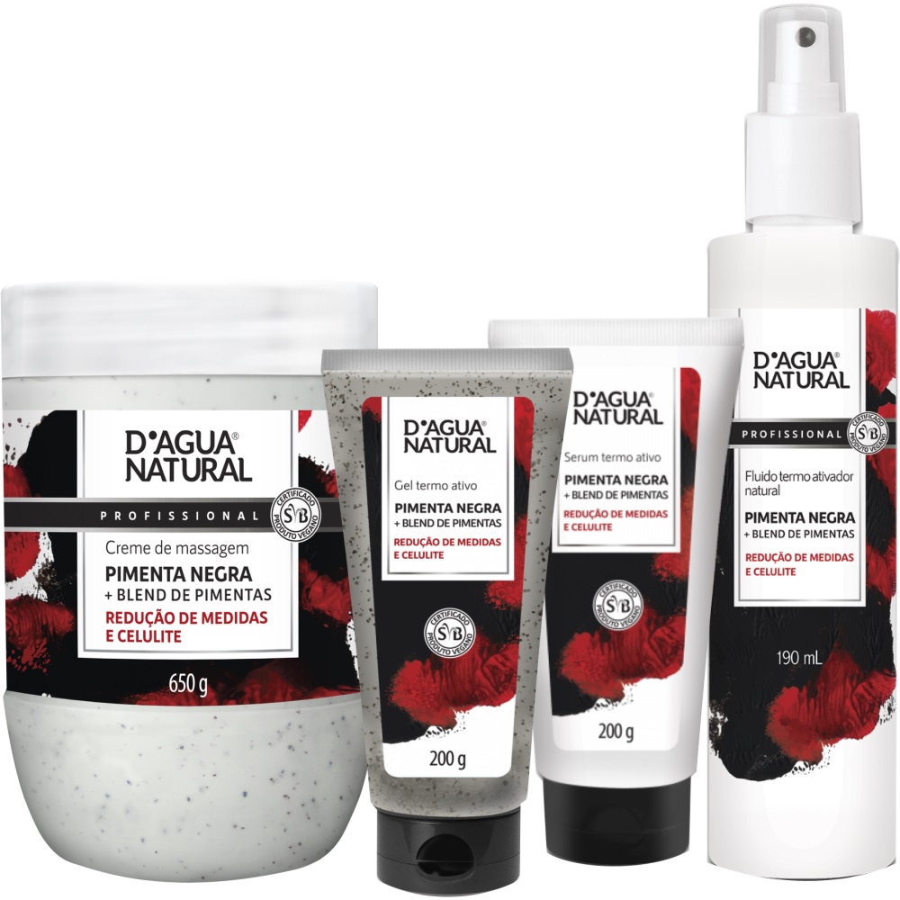 PROTOCOLO DE MASSOTERAPIA TERMO ATIVO CREME GEL SÉRUM FLUIDO PIMENTA NEGRA REDUTOR DE MEDIDAS D'ÁGUA