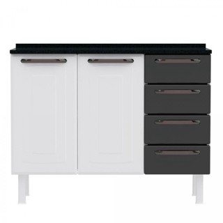 Balcão de Cozinha Colormaq Titanium 105cm 2 Portas, 4 Gavetas em Aço Branco e Cinza