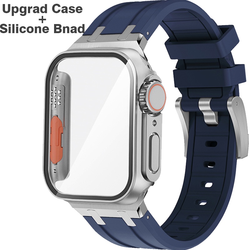 Atualização Para A Caixa De Tela capa Ultra + Bracelete De Silicone Compatível Apple watch 8 7 6 5 4 45mm 41mm 44mm 42mm 49mm