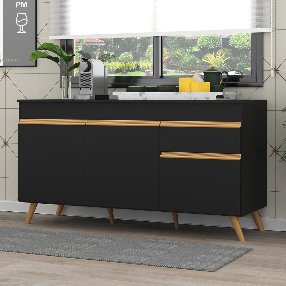 Balcão Cozinha Gabinete Pia 150 cm 3 Portas 1 Gaveta Veneza GB Multimóveis MP3740 Preto em Oferta na Shopee