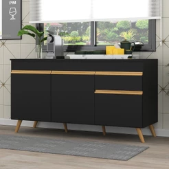 Balcão Cozinha Gabinete Pia 150 cm 3 Portas 1 Gaveta Veneza GB Multimóveis MP3740 Preto