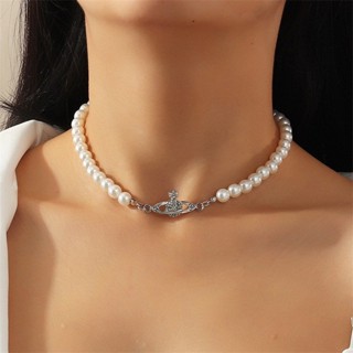 Jóias Da Moda Européia E Americana Popular Imperatriz Ocidental Dowager Planeta Terra Colar De Pérolas Com Pulseira De Corrente De Pingente De Diamante