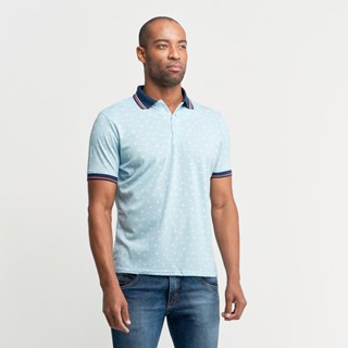 Camisa Polo Masculina Piquet Azul Estampada