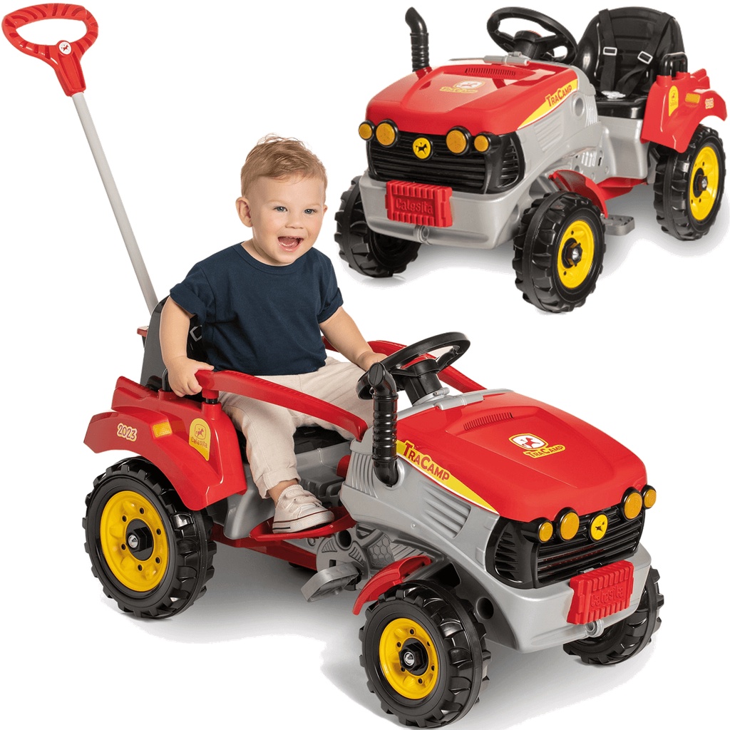 Tratorzinho de Passeio e Pedal Bebe Calesita Tracamp Vermelho em Oferta na Shopee
