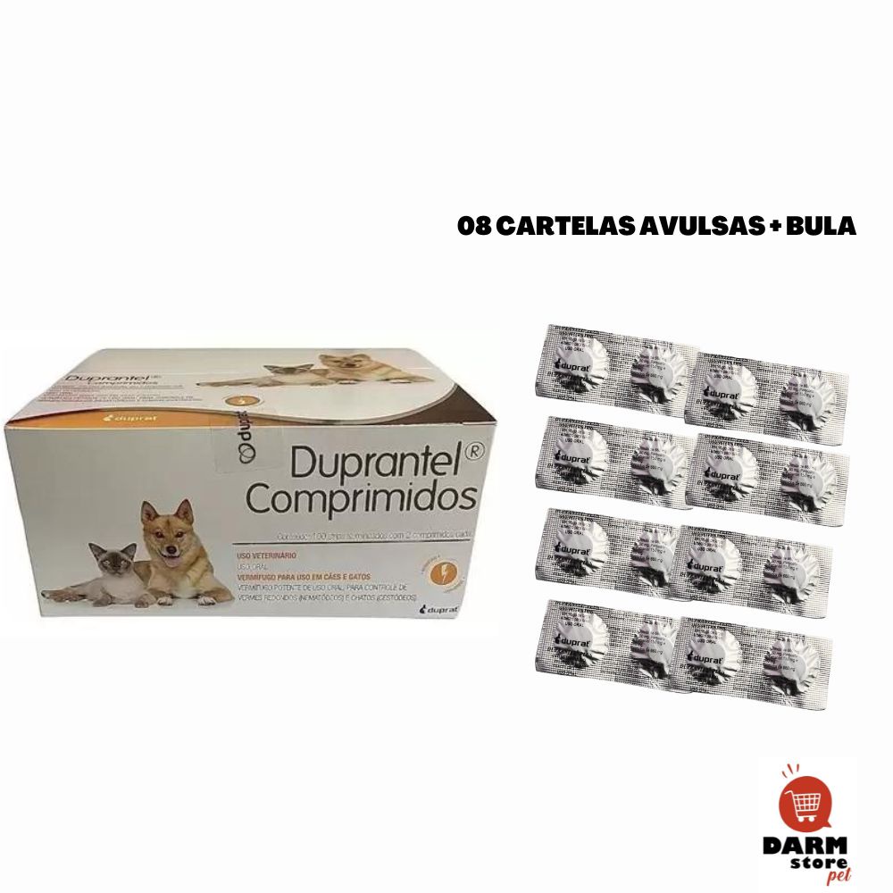 08 Cartelas Vermífugo Duprantel Cães Gatos C/ 2 Comprimidos