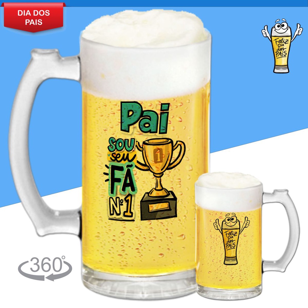 Caneca De Chopp Personalizada Vidro Cerveja Dia Dos Pais Pai Avô Avo Padrastro Presente Lembrancinha Promoção Cesta