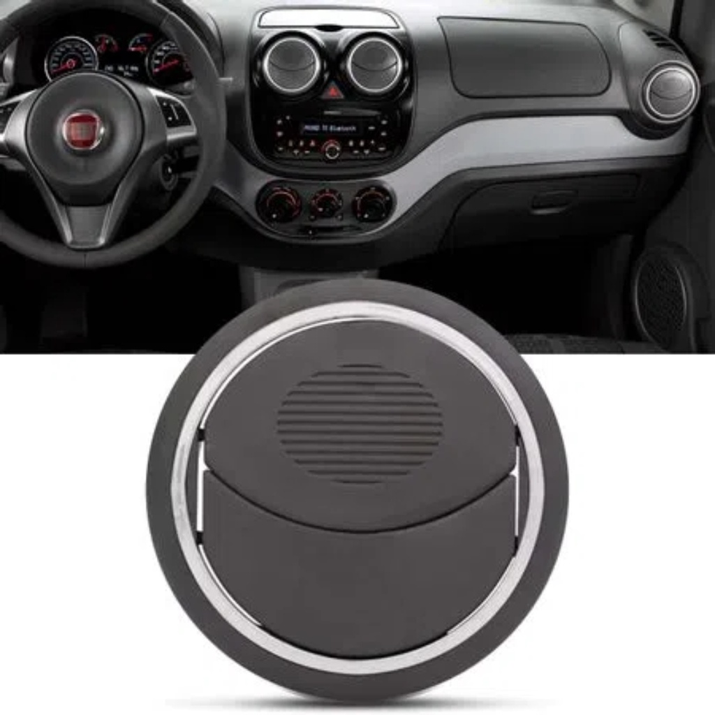 Difusor Saída de Ar Painel Central Lateral Doblo 2002 a 2018 Palio 2012 a 2018 Cinza Escuro Aro Cromado