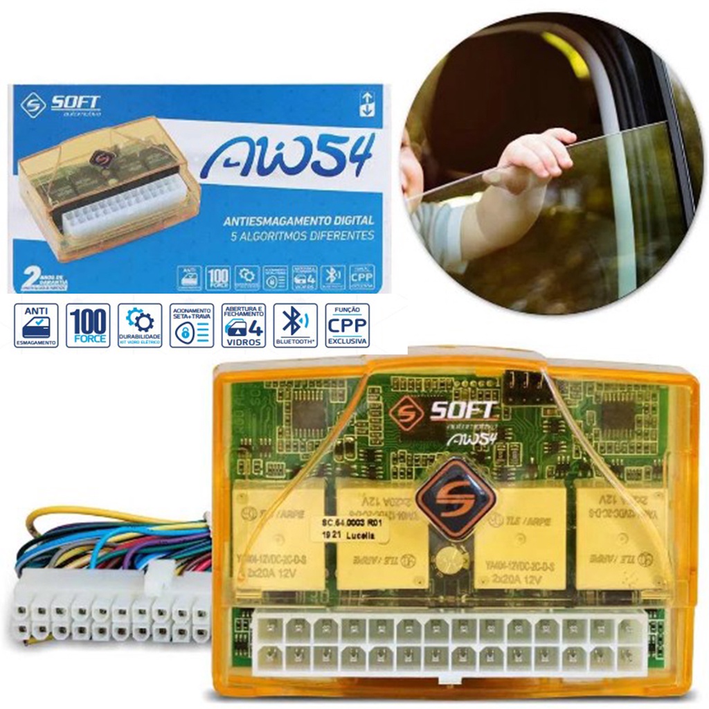Módulo De Vidro Elétrico Universal para Carro 4 Portas Subida Descida Automática Antiesmagamento AW54 - Soft em Oferta na Shopee