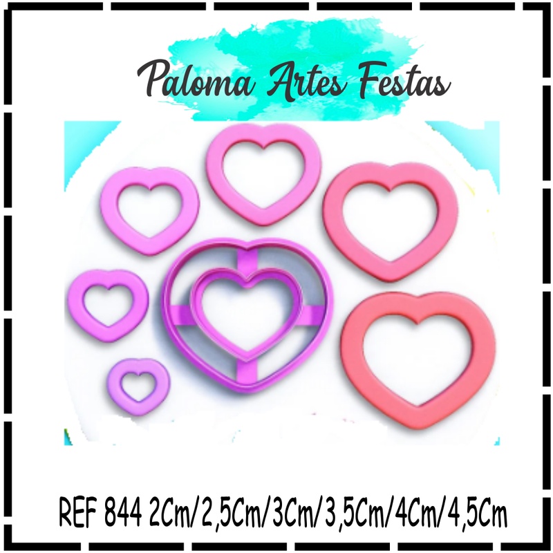 CORTADOR  KIT 6 CORAÇÕES 2Cm/2,5Cm/3Cm/3,5Cm/4Cm/4,5Cm MOLDULAR PASTA AMERICANA BISCUIT PLA TRUFA DOCINHO BISCOITO