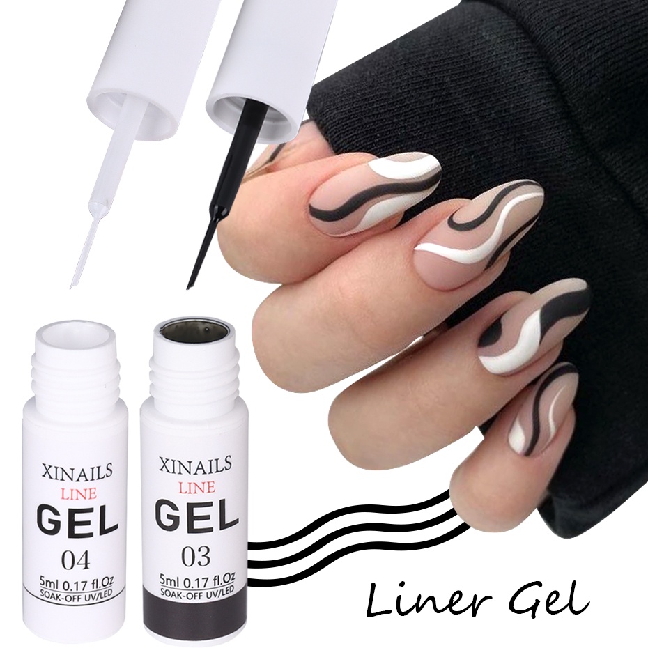 5ml Liner Gel De Esmalte De Unha De Arame De Seda Com Pincel Preto Branco Semi Permanente Pintura Ferramentas De Grafite Desenho Manicure Vernizes