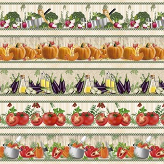 Tricoline Digital Barrado Legumes na Cozinha, 50cm x 1,50mt
