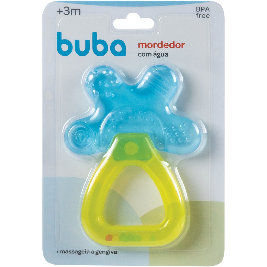 Mordedor C/ Água Mãozinha Azul Amarelo Infantil 6139A - Buba - Mom & Baby