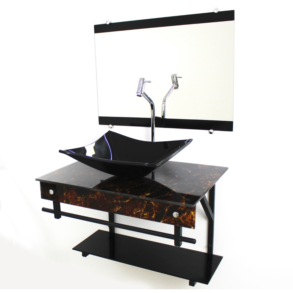 GABINETE DE VIDRO 60CM APX COM CUBA RETANGULAR MÁRMORE IMPERADOR